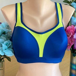 922 Wacoal 38DD Navy & Neon Yellon Sport Contour Formed Underwire Bra #853209